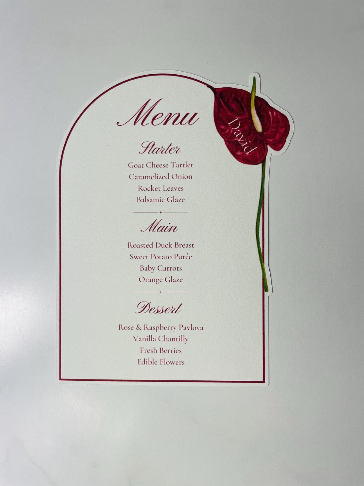 Watercolor Anthurium Wedding Menu