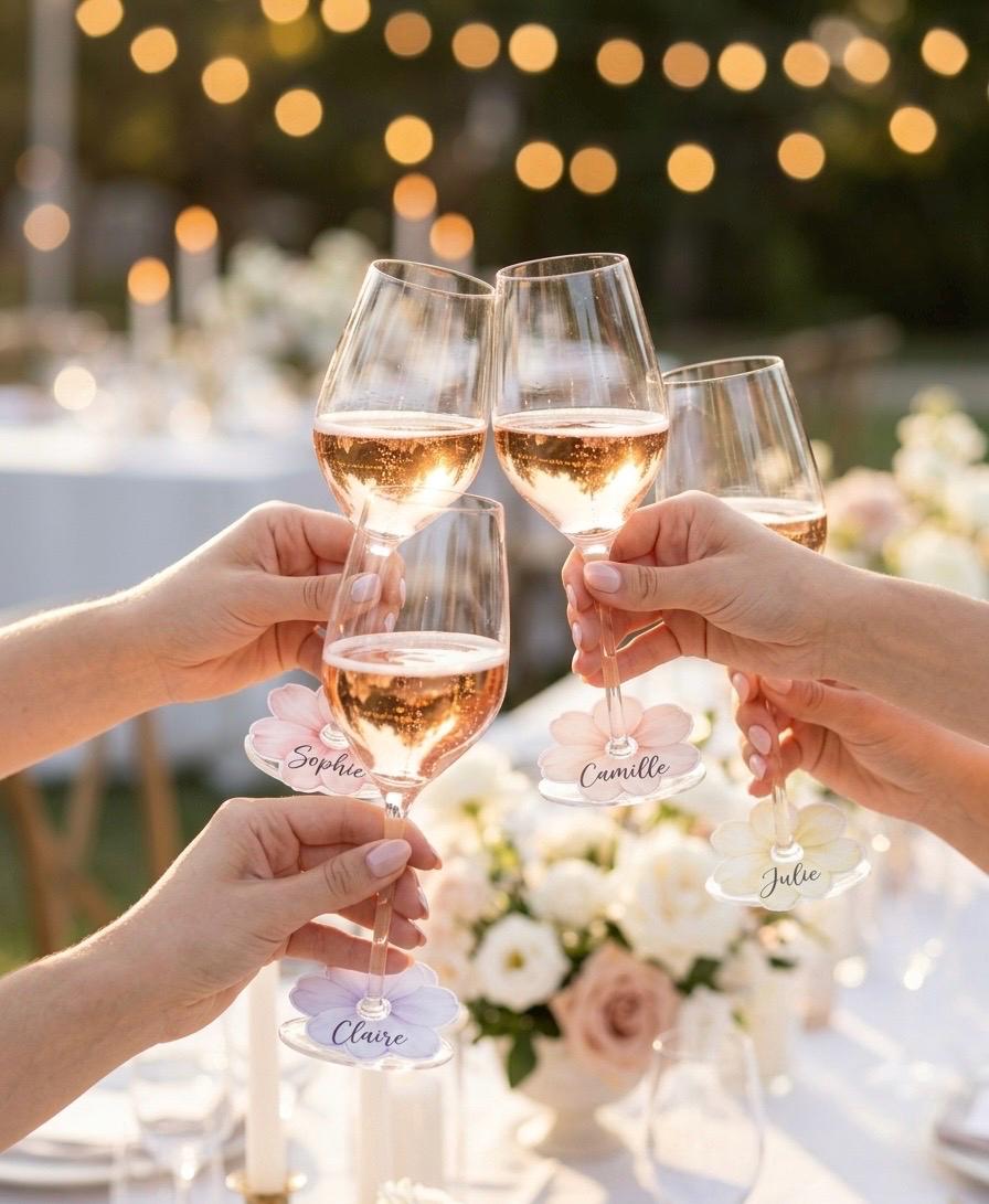 Personalized Flower Wine Glass Place Cards