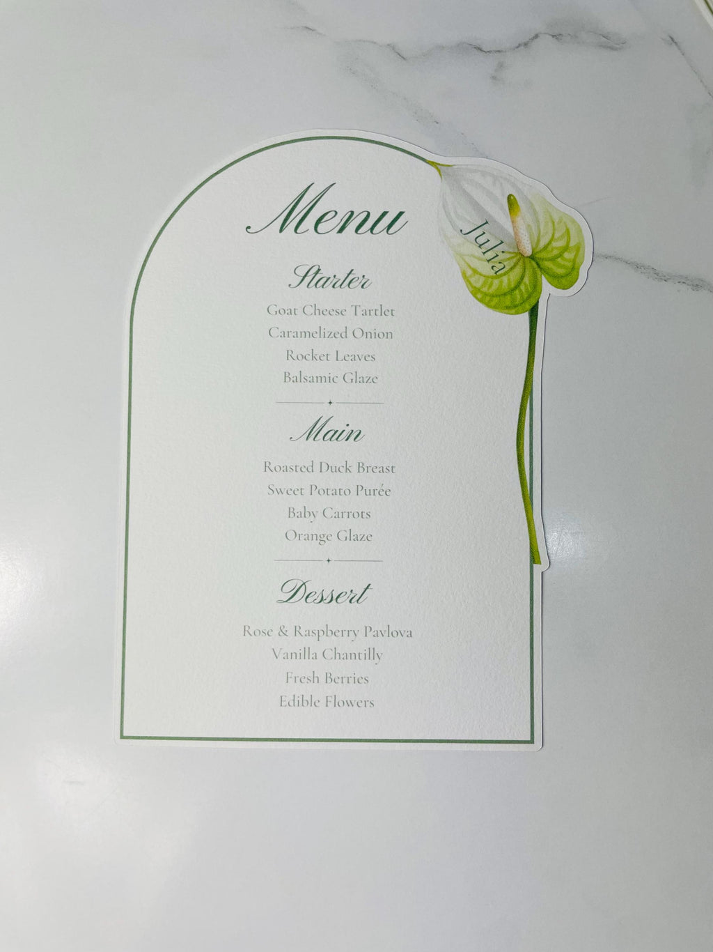 Watercolor Anthurium Wedding Menu