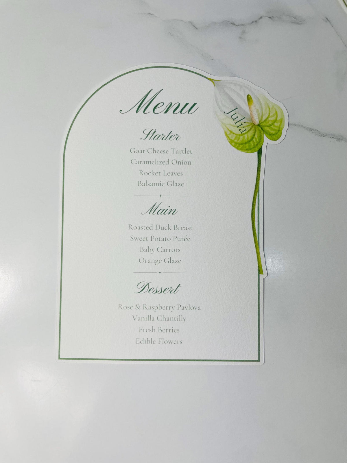 Watercolor Anthurium Wedding Menu