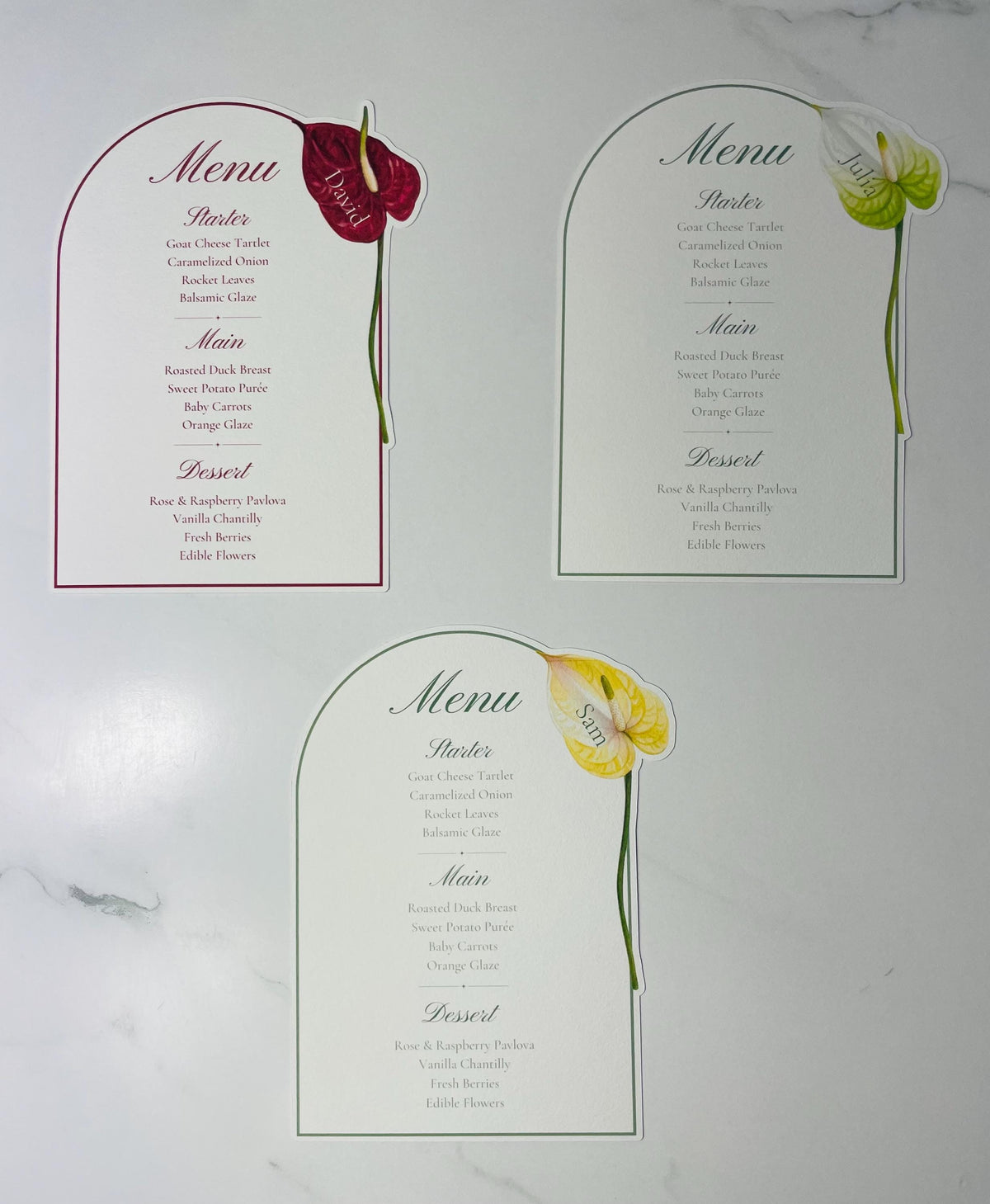 Watercolor Anthurium Wedding Menu