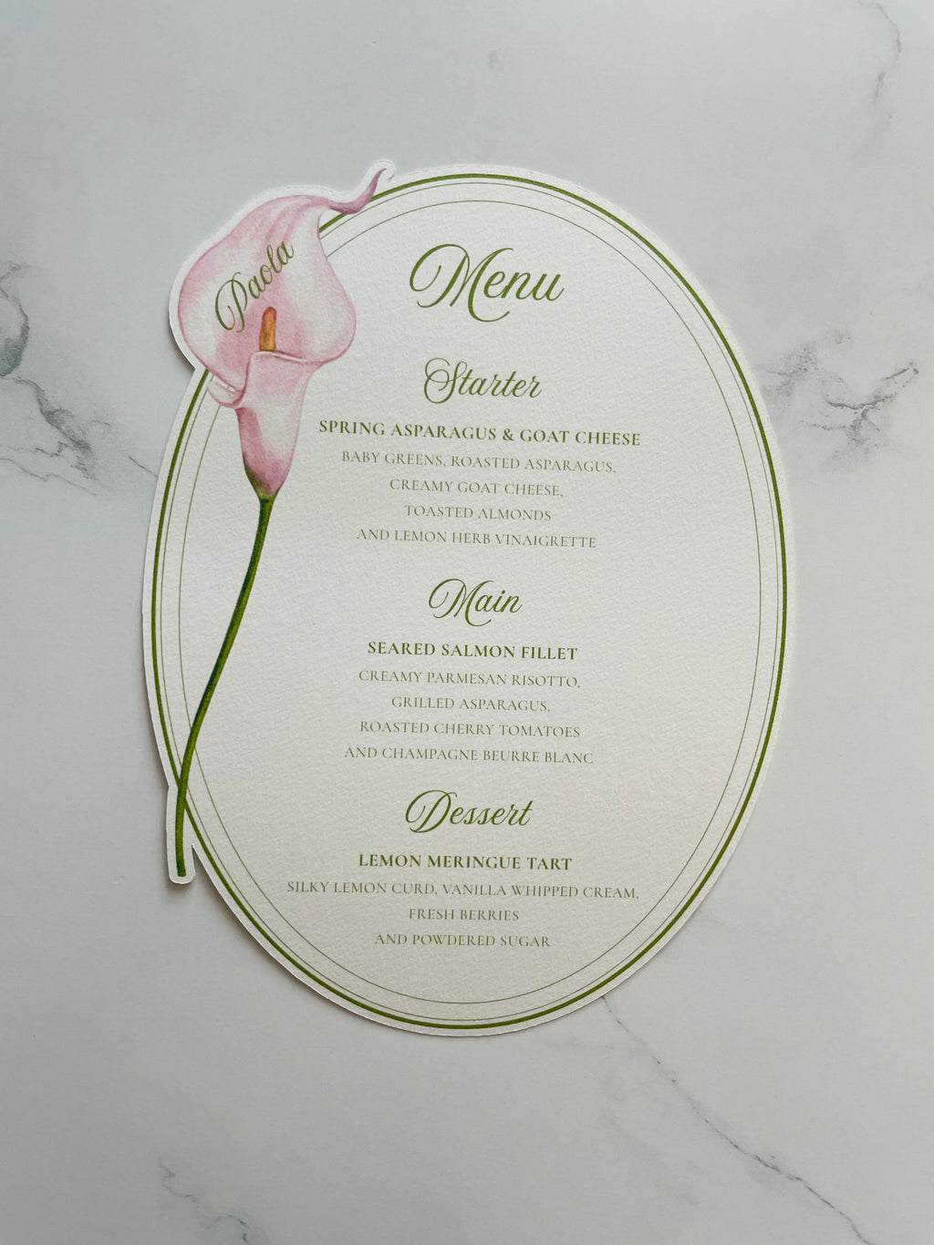 Watercolor Calla Lily Wedding Menu