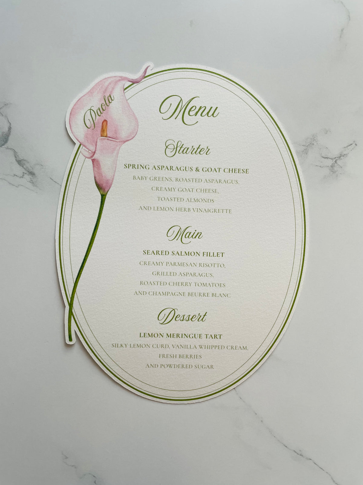 Watercolor Calla Lily Wedding Menu