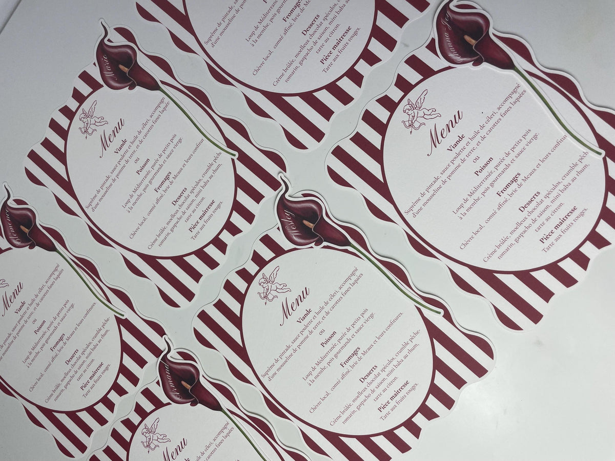 Striped Wavy-Edge Wedding Menu
