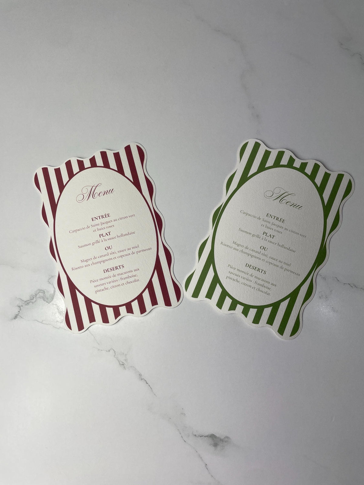 Striped Wavy-Edge Wedding Menu