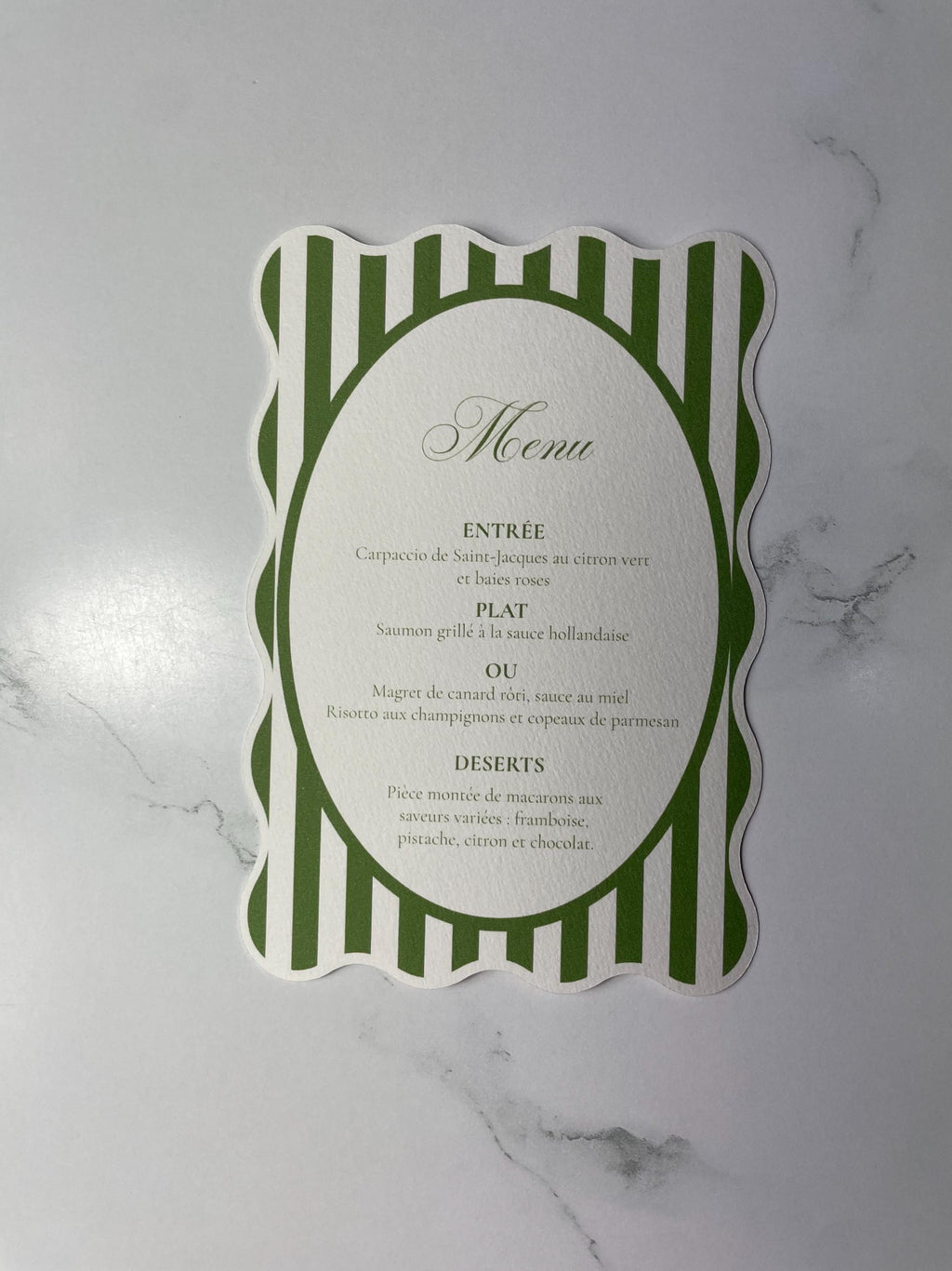 Striped Wavy-Edge Wedding Menu