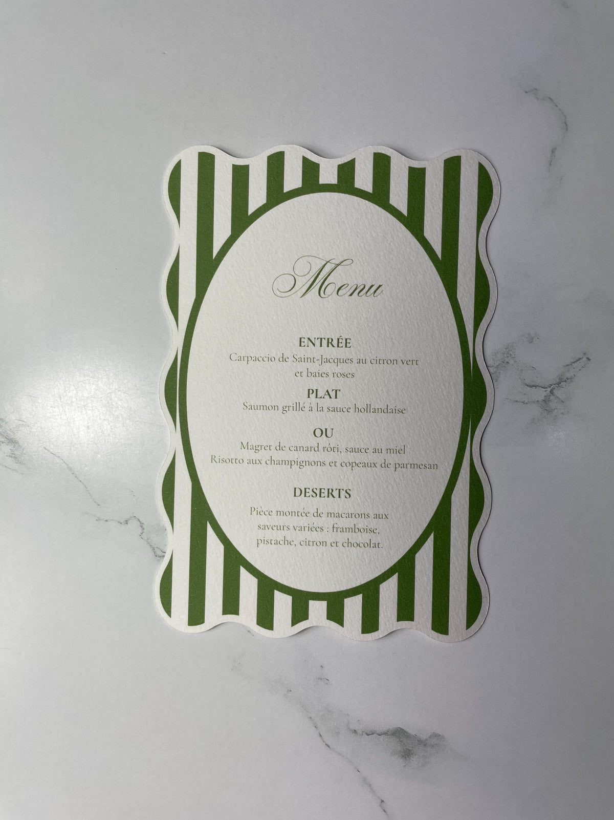 Striped Wavy-Edge Wedding Menu