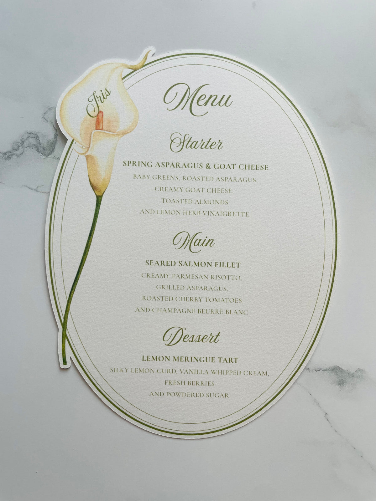 Watercolor Calla Lily Wedding Menu