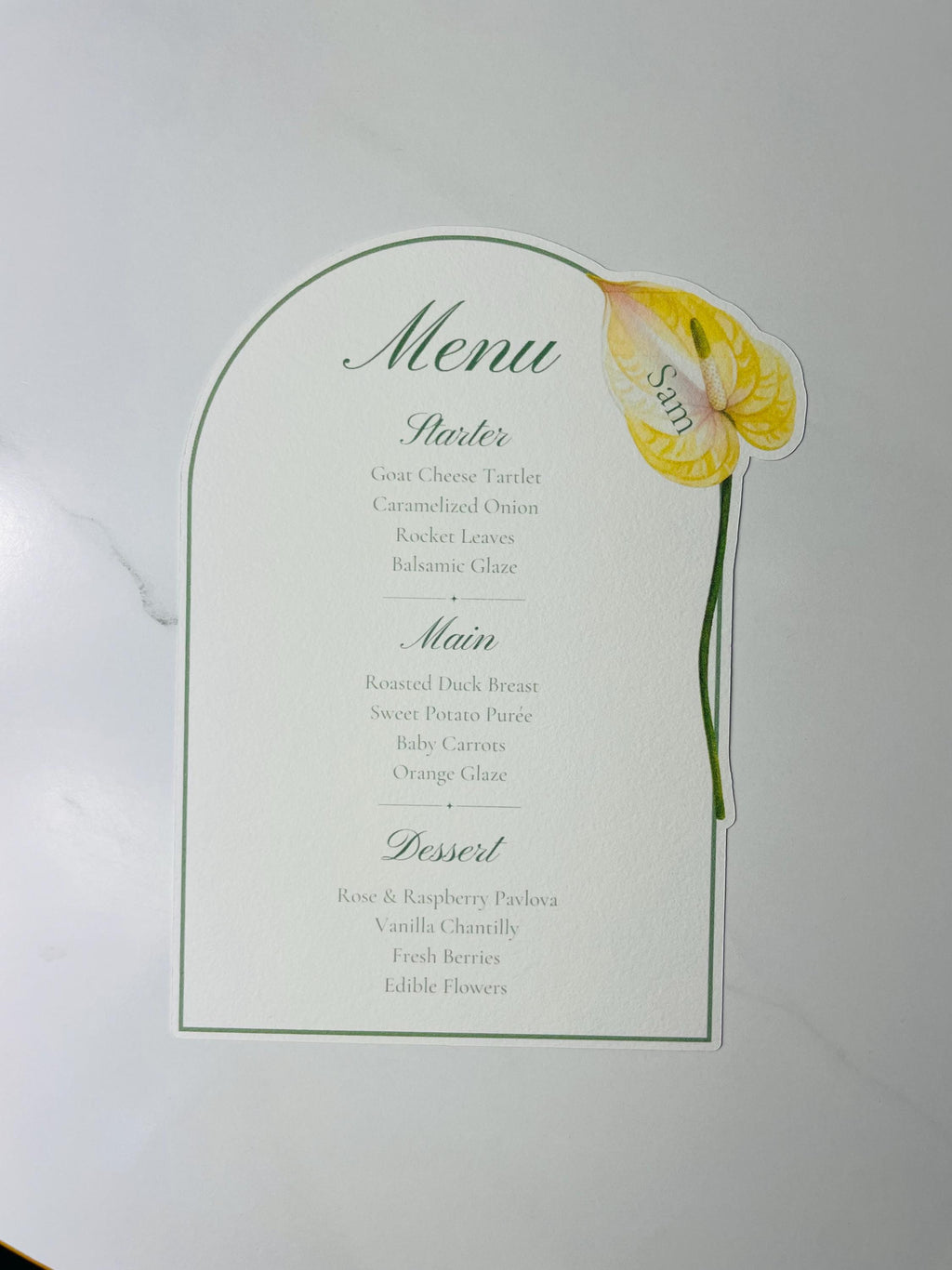 Watercolor Anthurium Wedding Menu