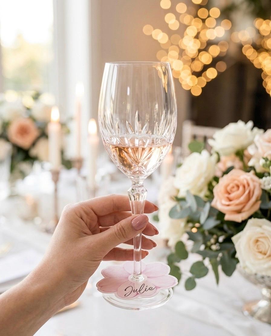 Personalized Flower Wine Glass Place Cards