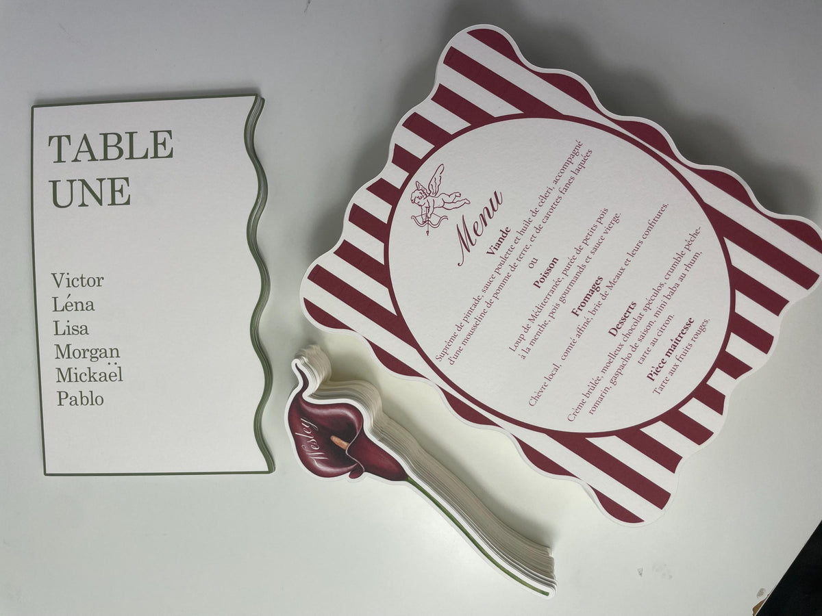 Striped Wavy-Edge Wedding Menu