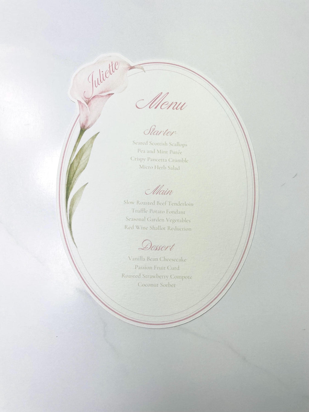 Pink Calla Lily Watercolor Wedding Menu