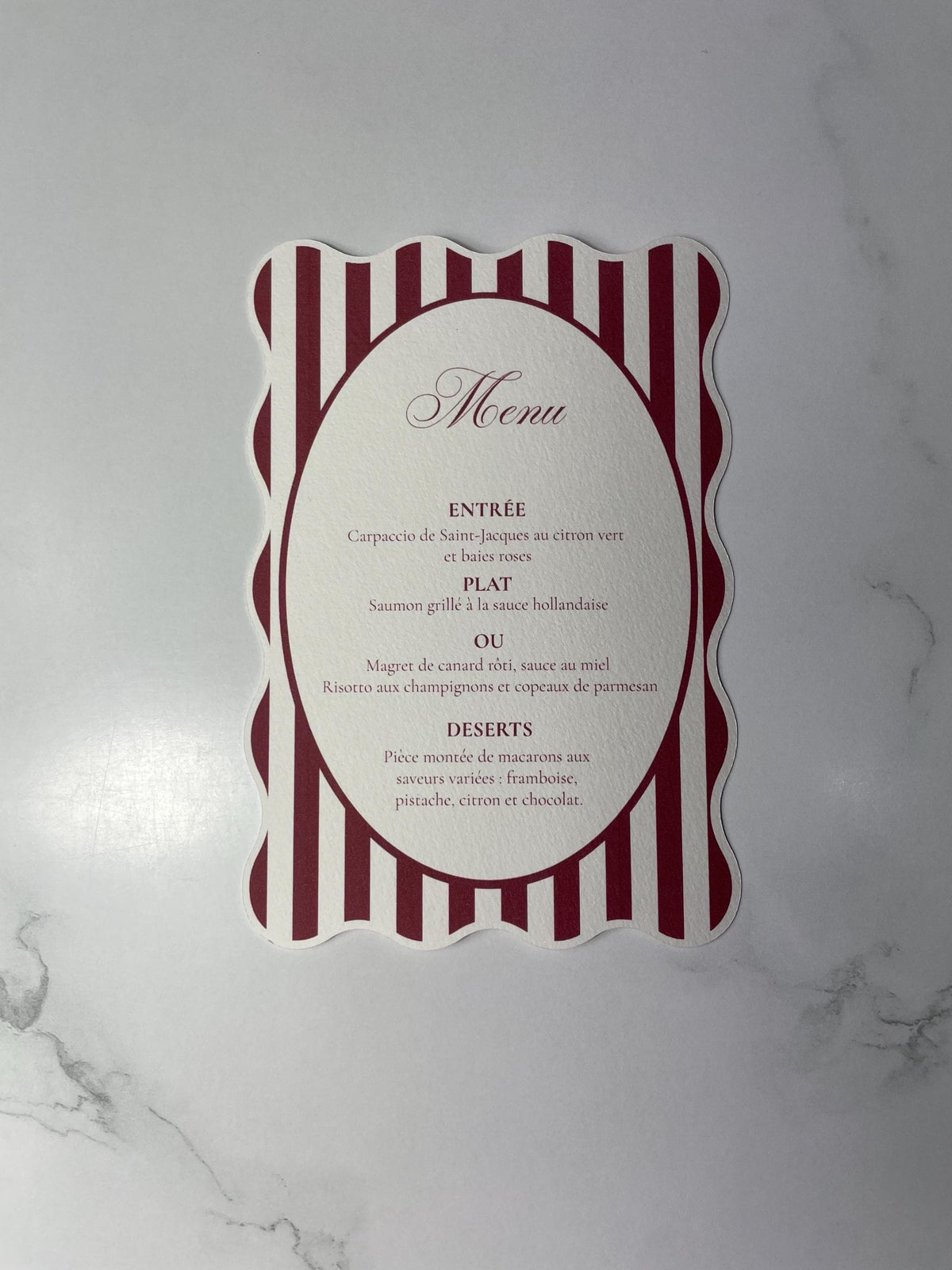 Striped Wavy-Edge Wedding Menu